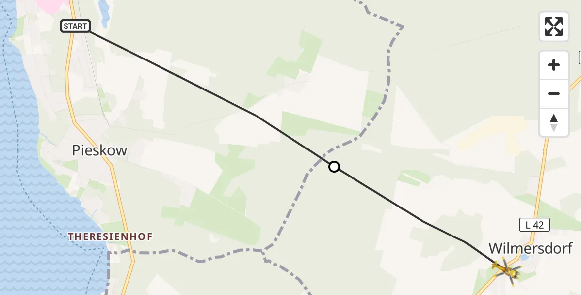 Flugroute Rettungshubschrauber Pieskow - Wilmersdorf, 03 März 2026, 14:04