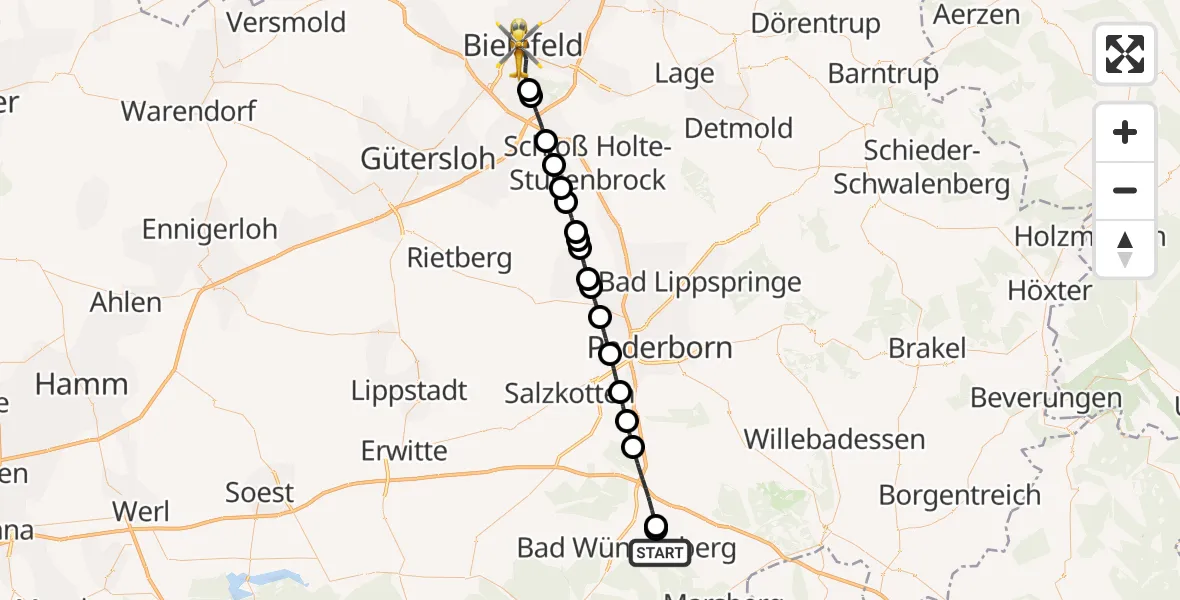 Routekaart van de vlucht: Rettungshubschrauber nach Bielefeld, Burgsteig