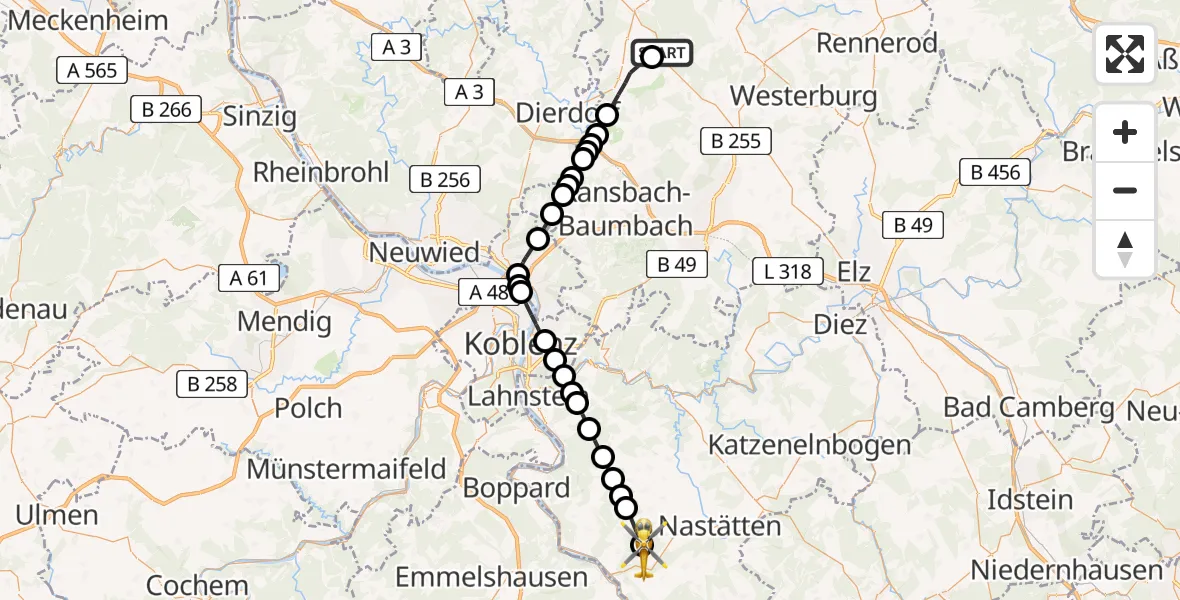 Flugroute Rettungshubschrauber Schenkelberg - Lierschied, 03 März 2026, 14:13