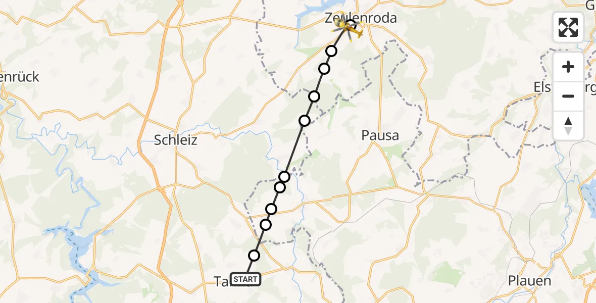 Flugroute Rettungshubschrauber Tanna - Langenwolschendorf, 03 März 2026, 14:35