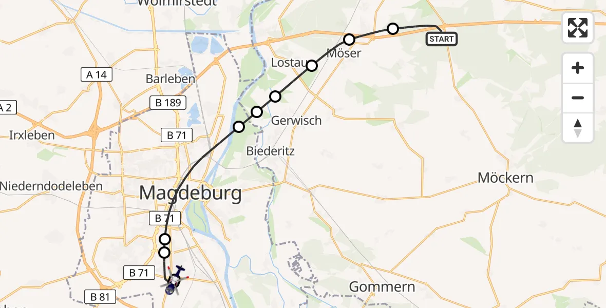 Routekaart van de vlucht: Polizeihubschrauber nach Magdeburg, Carnotstraße