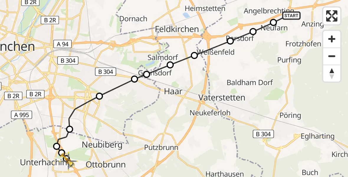 Routekaart van de vlucht: Rettungshubschrauber nach Unterhaching, Römerweg