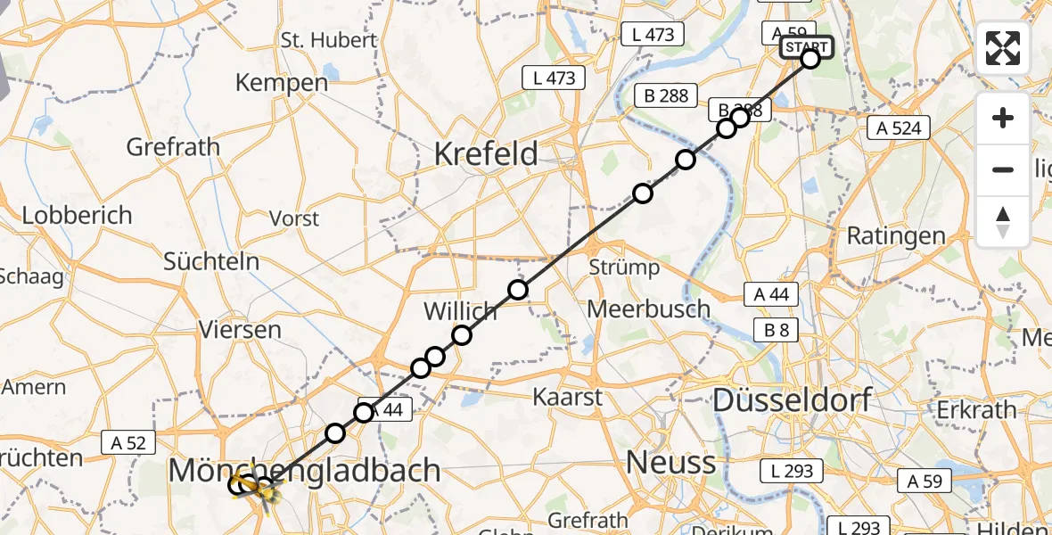 Flugroute Rettungshubschrauber Duisburg Air Rescue Heliport (Christoph 9) - West, 03 März 2026, 14:40