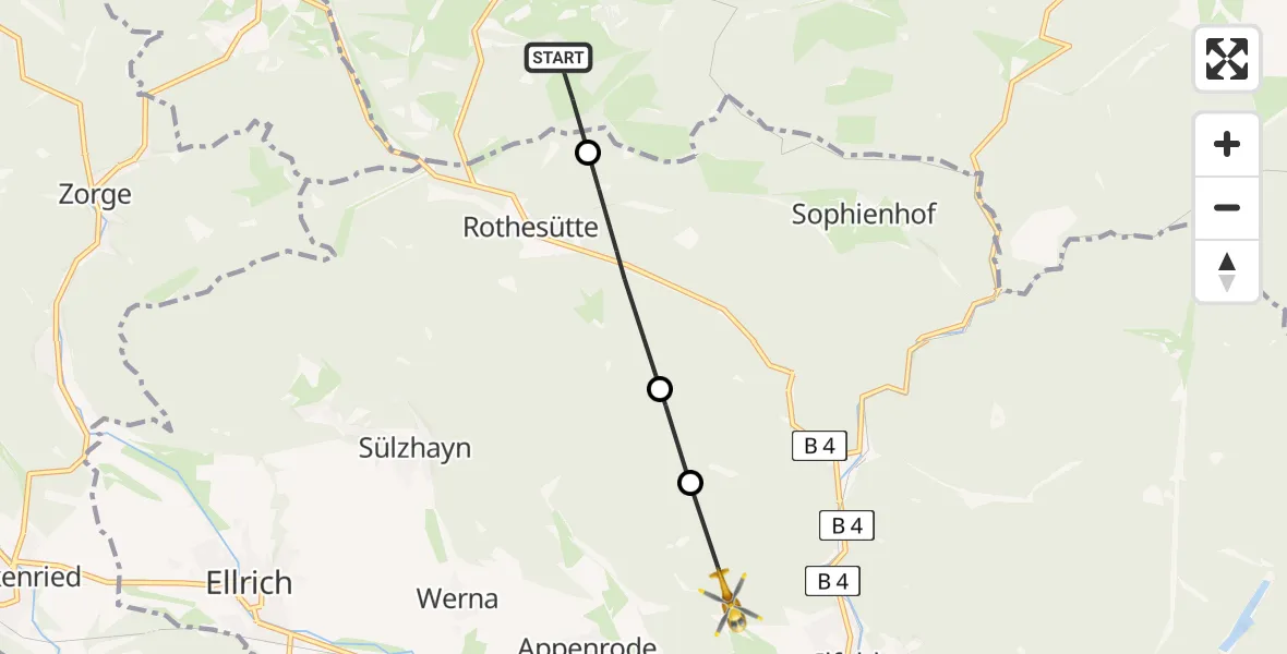 Flugroute Rettungshubschrauber Oberharz am Brocken - Ilfeld, 03 März 2026, 14:45