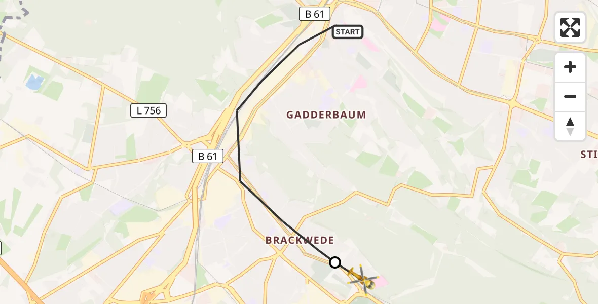 Flugroute Rettungshubschrauber Bielefeld - Luftrettungszentrum Bielefeld, 03 März 2026, 14:50