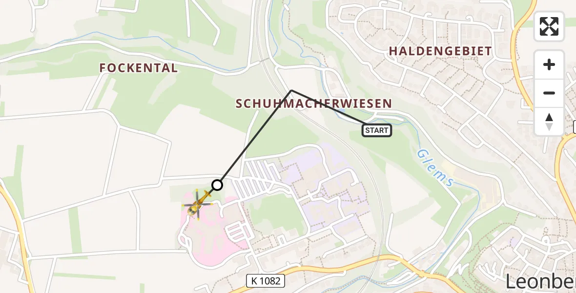 Flugroute Rettungshubschrauber Höfingen - Leonberg Hospital Heliport, 03 März 2026, 14:52