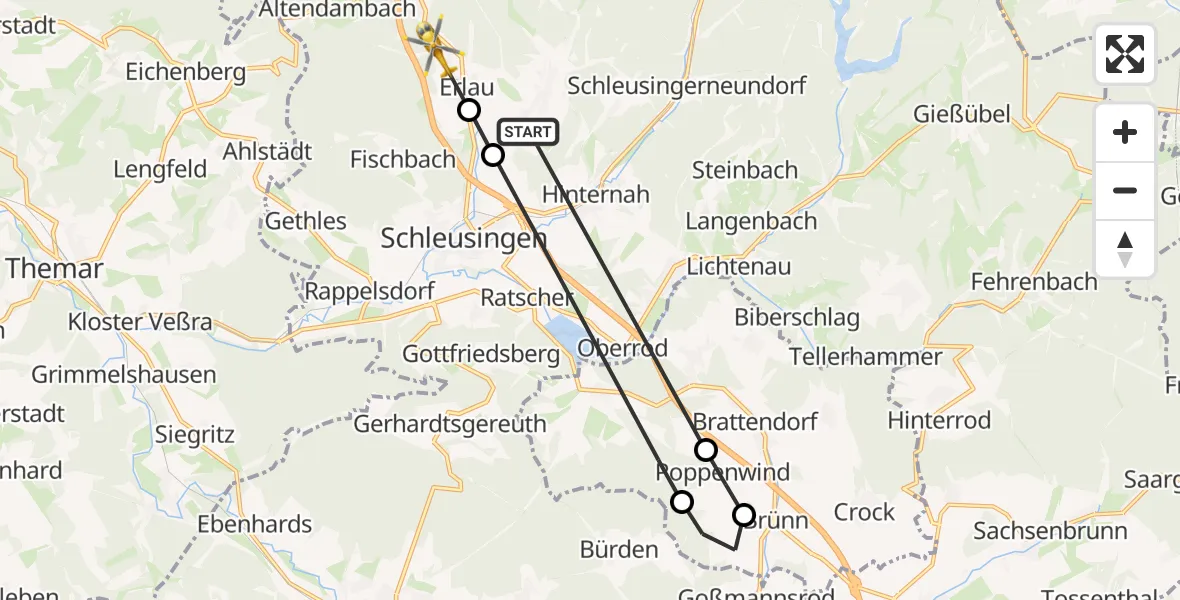 Flugroute Rettungshubschrauber Breitenbach - Erlau, 03 März 2026, 14:53