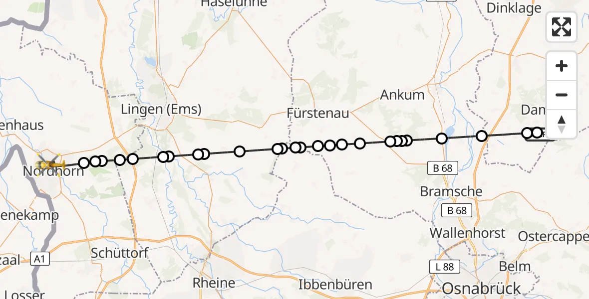 Flugroute Ambulanzhubschrauber Damme Airfield - Nordhorn, 03 März 2026, 14:55