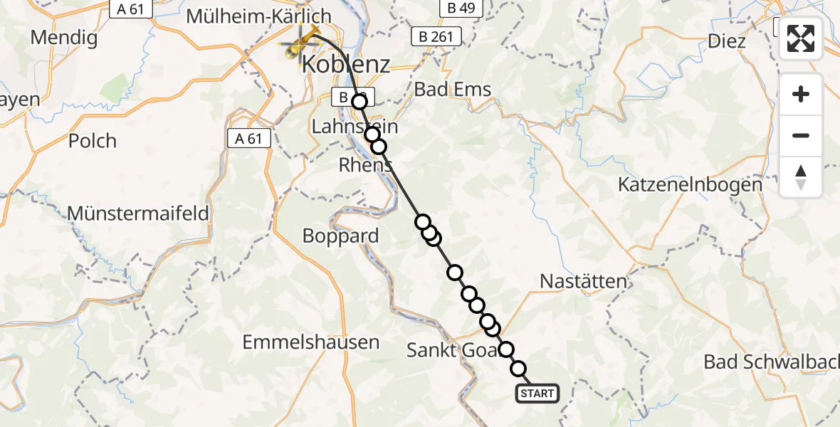 Routekaart van de vlucht: Rettungshubschrauber nach Koblenz, Rübenacher Straße