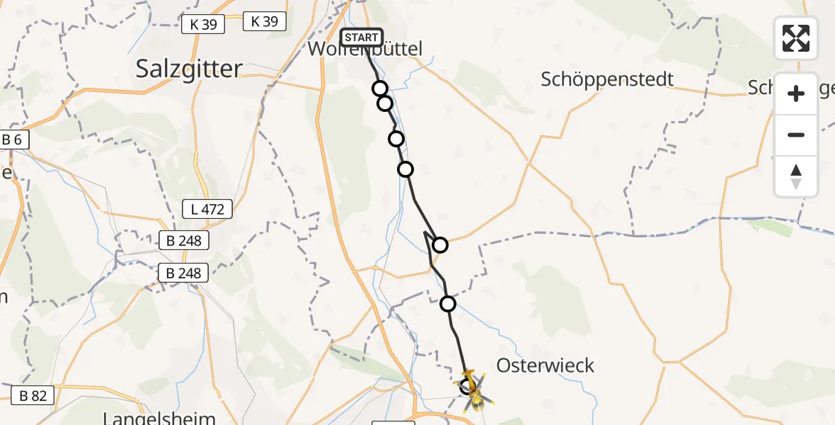 Flugroute Rettungshubschrauber Wolfenbüttel - Vienenburg, 03 März 2026, 15:09