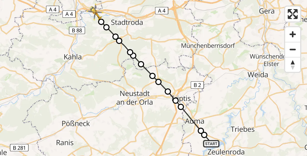 Flugroute Rettungshubschrauber Zadelsdorf - Zöllnitz, 03 März 2026, 15:09