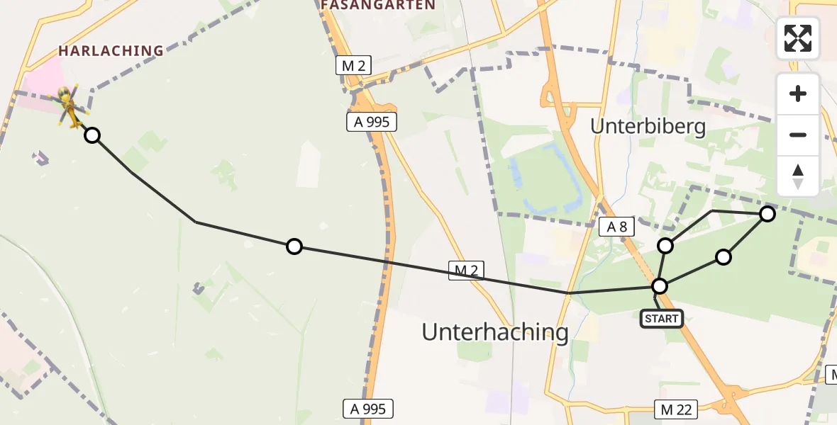 Flugroute Rettungshubschrauber Unterhaching - ADAC Air Rescue Center Heliport (Christoph 1), 03 März 2026, 15:11