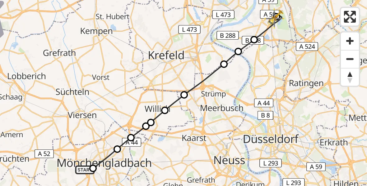 Flugroute Rettungshubschrauber West - Duisburg Air Rescue Heliport (Christoph 9), 03 März 2026, 15:16