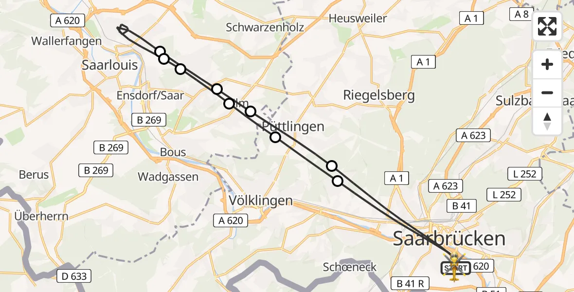 Flugroute Rettungshubschrauber Saarbrücken - Saarbrücken, 03 März 2026, 15:18