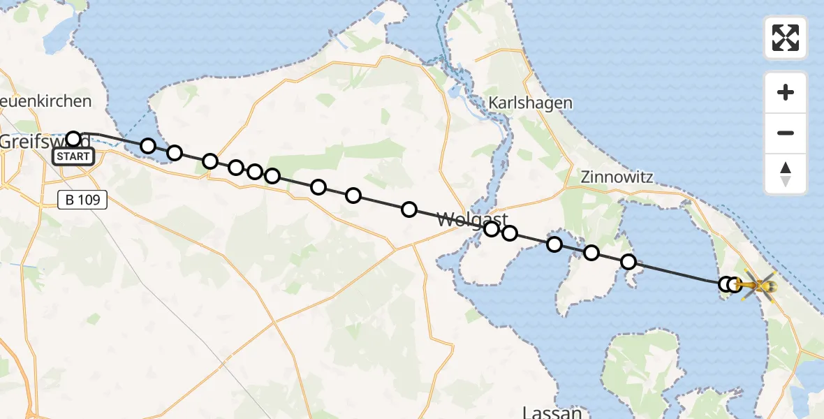 Routekaart van de vlucht: Rettungshubschrauber nach Ückeritz, Loddiner Landweg