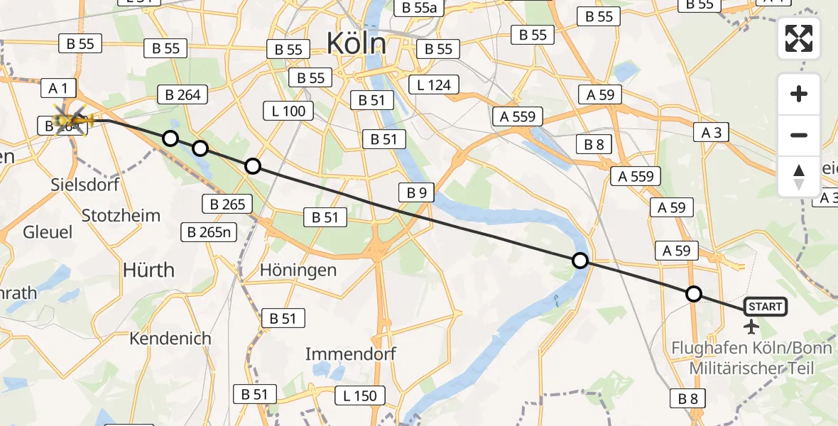 Flugroute Rettungshubschrauber Cologne Bonn Airport - Lindenthal, 03 März 2026, 15:28