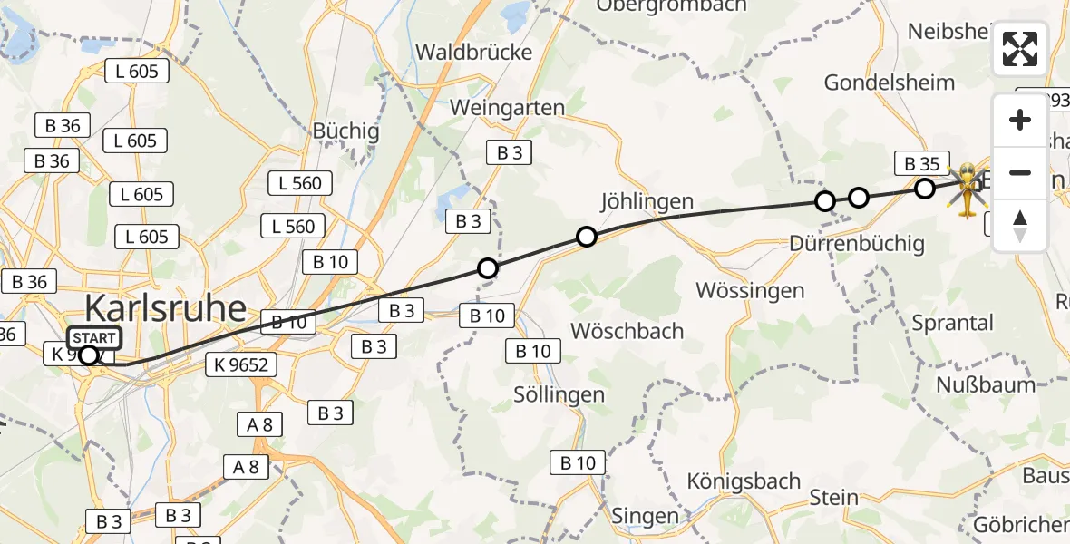 Flugroute Rettungshubschrauber Sankt Vincentius Hospital Heliport - Rinklingen, 03 März 2026, 15:29