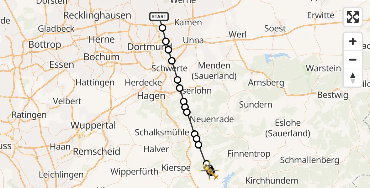 Flugroute Rettungshubschrauber Lünen - Vorderhagen, 03 März 2026, 15:35