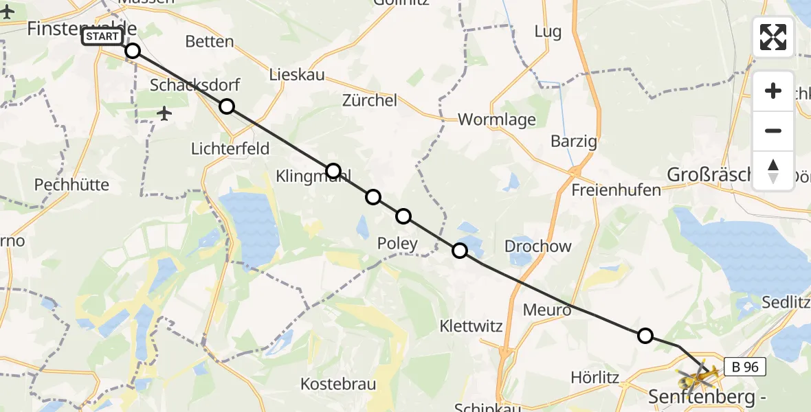 Flugroute Rettungshubschrauber Finsterwalde - Senftenberg, 03 März 2026, 15:42