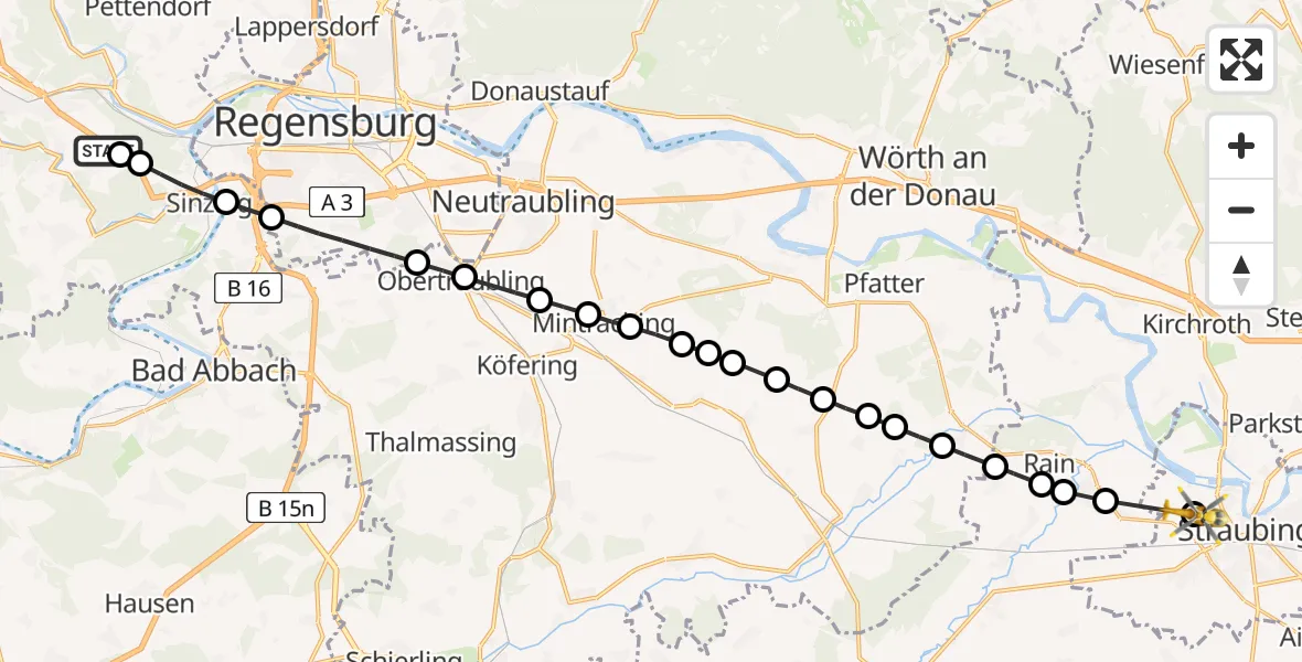 Flugroute Rettungshubschrauber Schönhofen - Straubing, 03 März 2026, 15:49