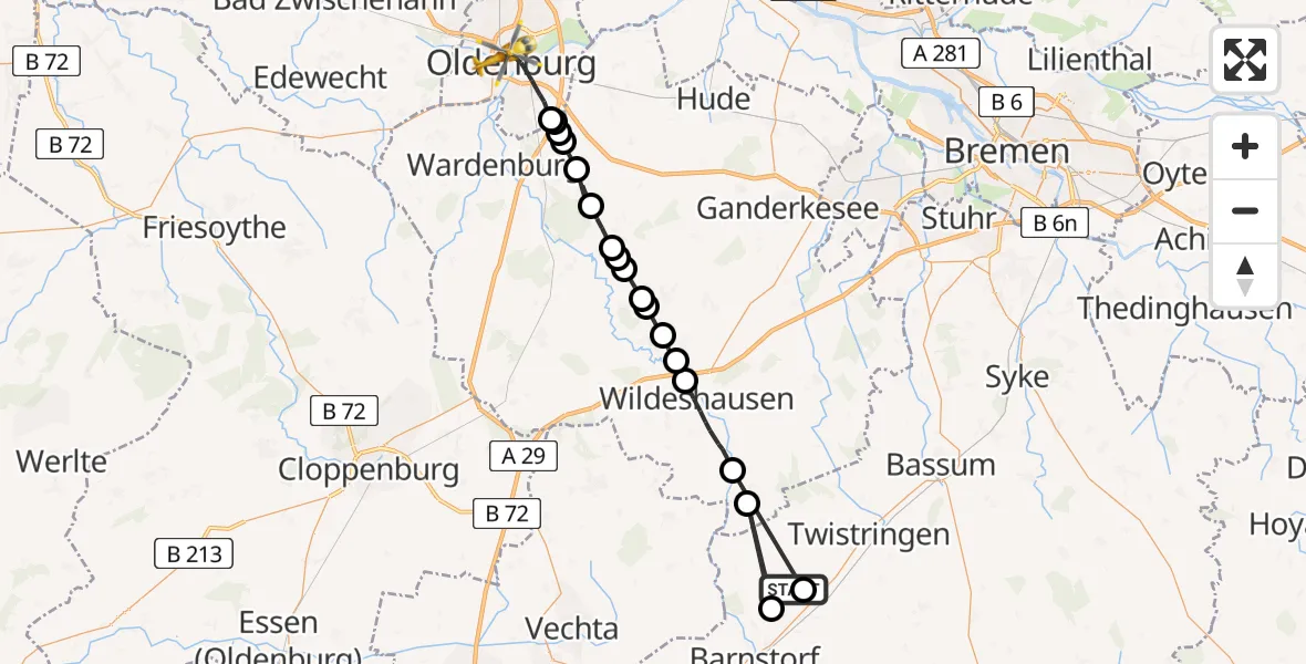 Routekaart van de vlucht: Rettungshubschrauber nach Oldenburg, Steinweg