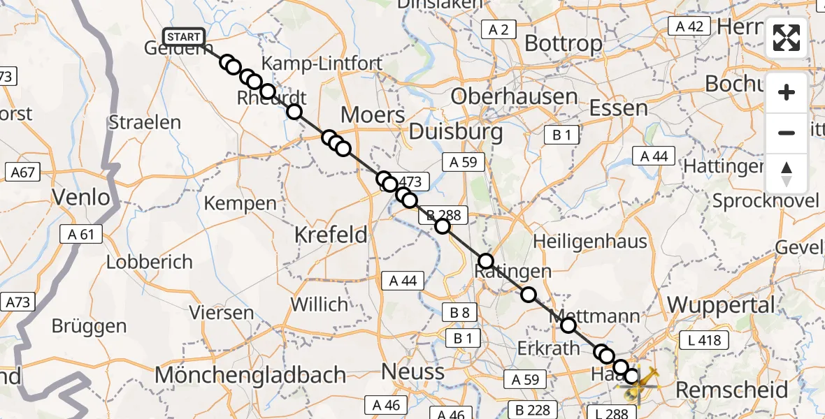 Routekaart van de vlucht: Ambulanzhubschrauber nach Solingen, Frankfurter Damm