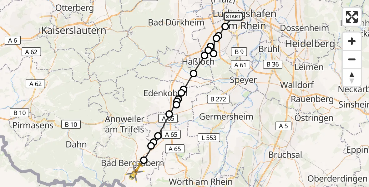 Routekaart van de vlucht: Rettungshubschrauber nach Oberotterbach, L 545