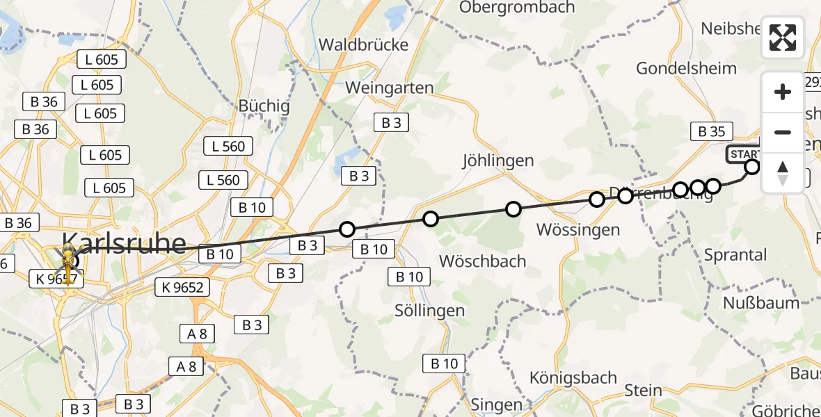 Flugroute Rettungshubschrauber Rinklingen - Sankt Vincentius Hospital Heliport, 03 März 2026, 16:01