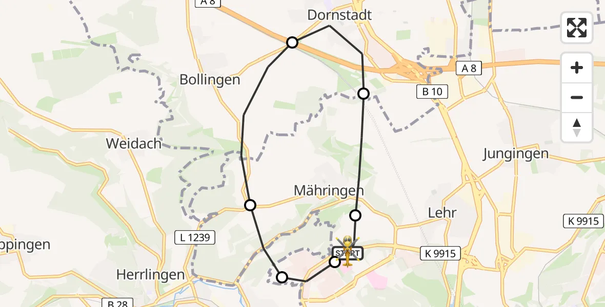 Flugroute Rettungshubschrauber ADAC Air Rescue Station Ulm (Christoph 22) - ADAC Air Rescue Station Ulm (Christoph 22), 03 März 2026, 16:03