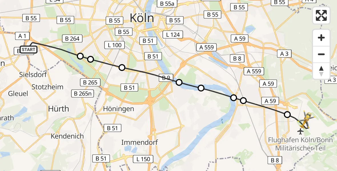 Flugroute Rettungshubschrauber Lindenthal - Cologne Bonn Airport, 03 März 2026, 16:11