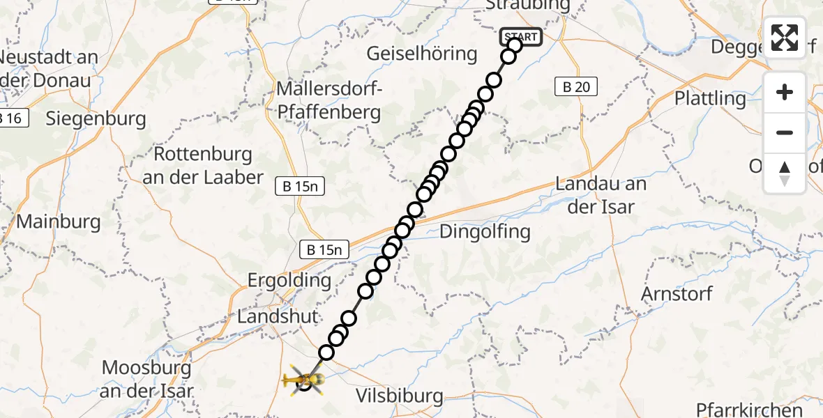 Flugroute Rettungshubschrauber Feldkirchen - Altfraunhofen, 03 März 2026, 16:11