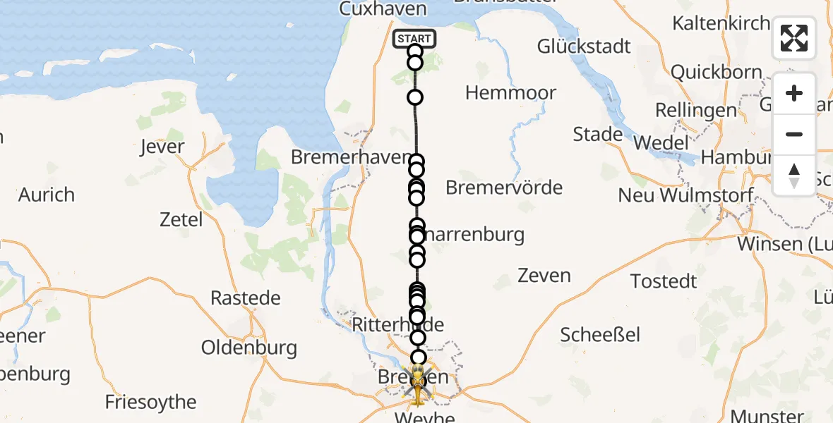 Routekaart van de vlucht: Rettungshubschrauber nach Bremen-Süd, Niedersachsendamm