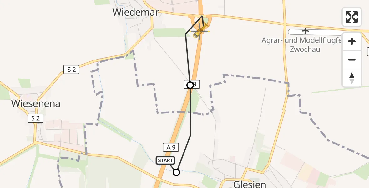Flugroute Rettungshubschrauber Wiedemar - Wiedemar, 03 März 2026, 16:32