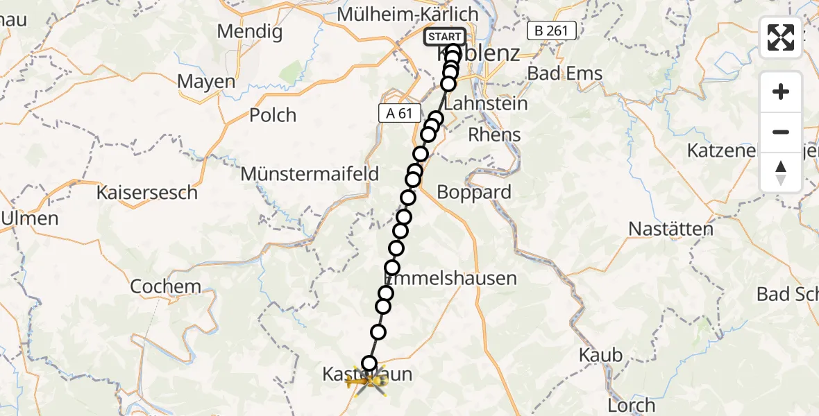 Flugroute Rettungshubschrauber Koblenz - Kastellaun, 03 März 2026, 16:35