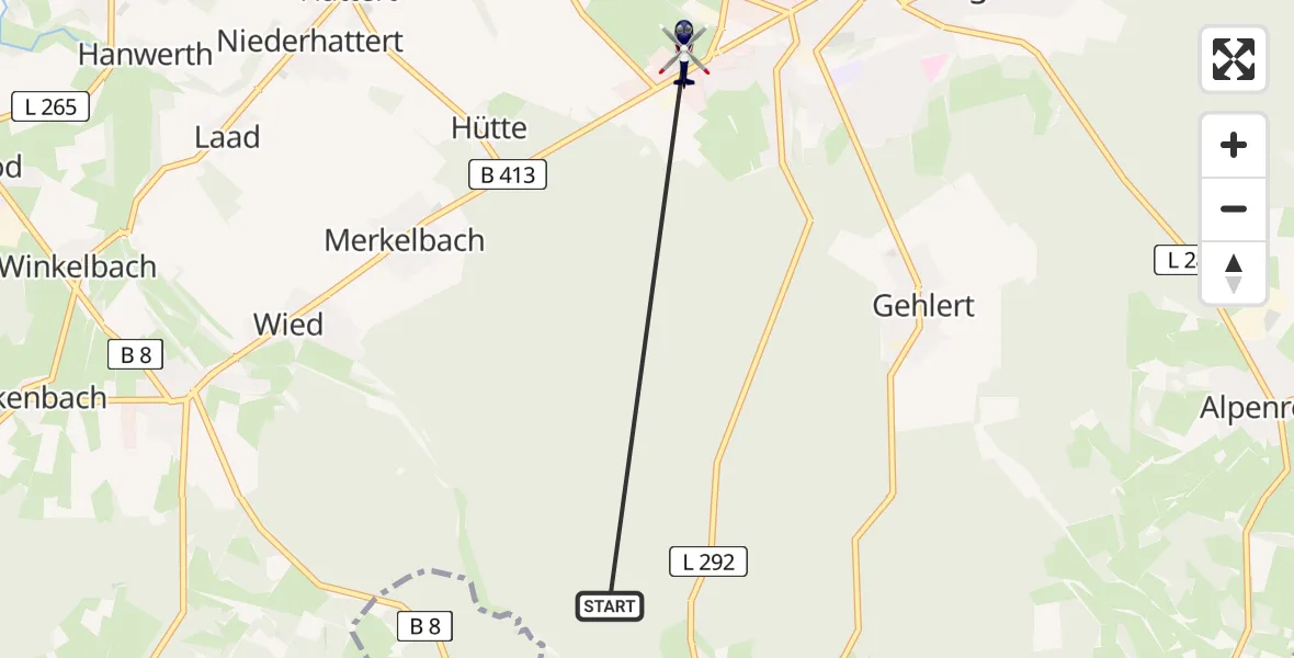 Flugroute Polizeihubschrauber Schmidthahn - Hachenburg, 03 März 2026, 16:36