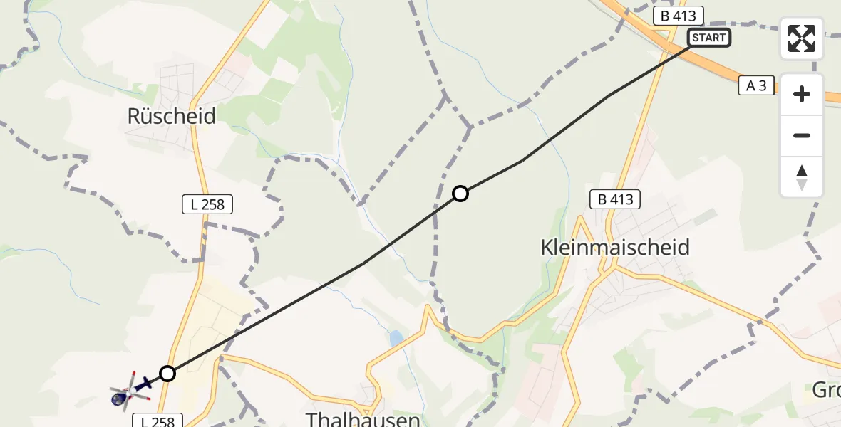 Routekaart van de vlucht: Polizeihubschrauber nach Anhausen, Neuwieder Straße