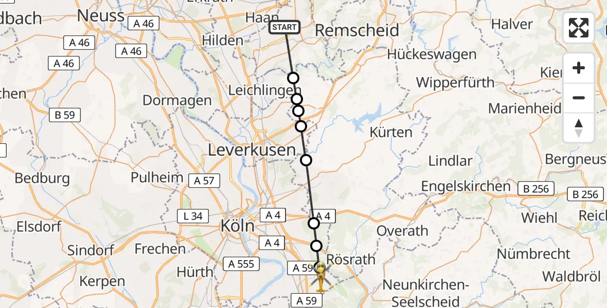 Routekaart van de vlucht: Ambulanzhubschrauber nach Cologne Bonn Airport