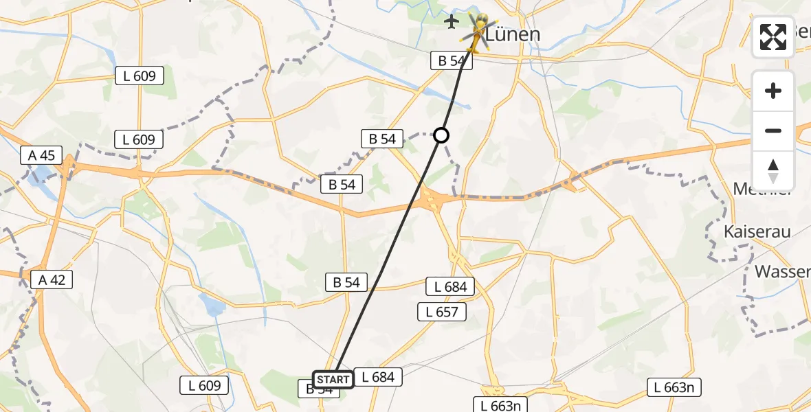 Flugroute Rettungshubschrauber Eving - Lünen, 03 März 2026, 17:22
