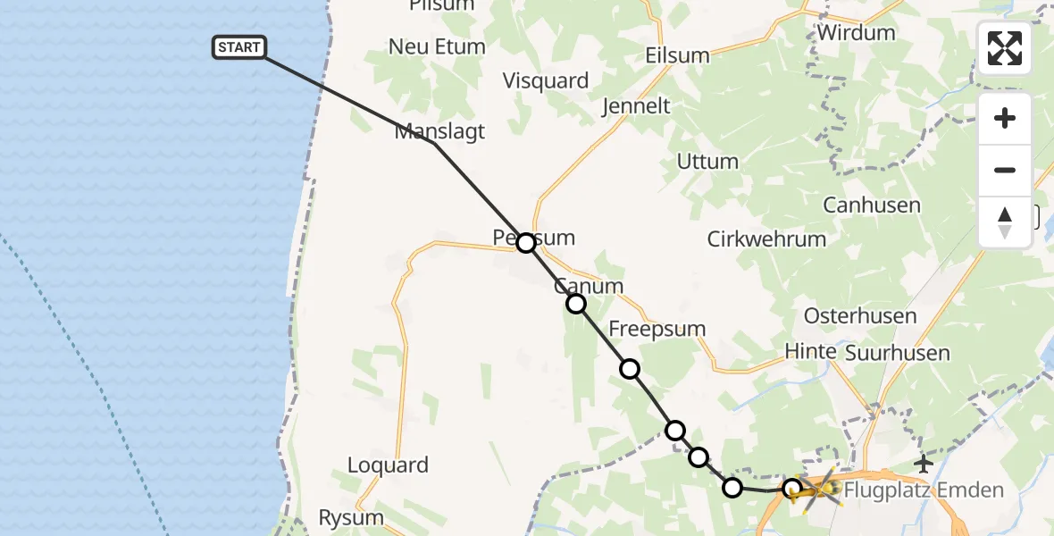 Routekaart van de vlucht: Ambulanzhubschrauber nach Emden, Greetsieler Reihe