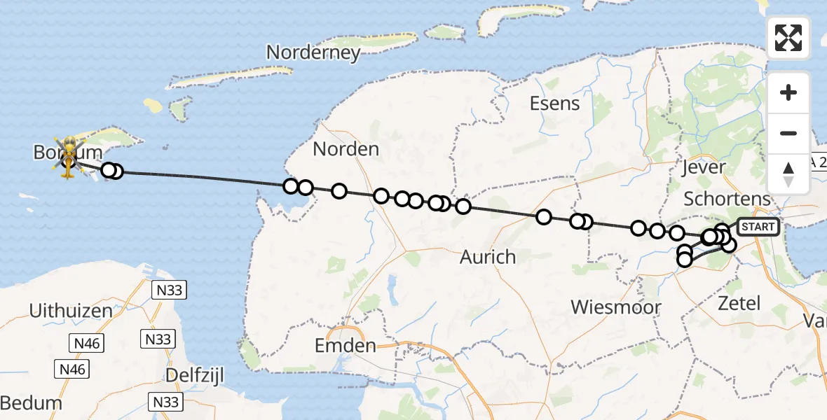 Routekaart van de vlucht: Rettungshubschrauber nach Borkum Island Hospital Heliport