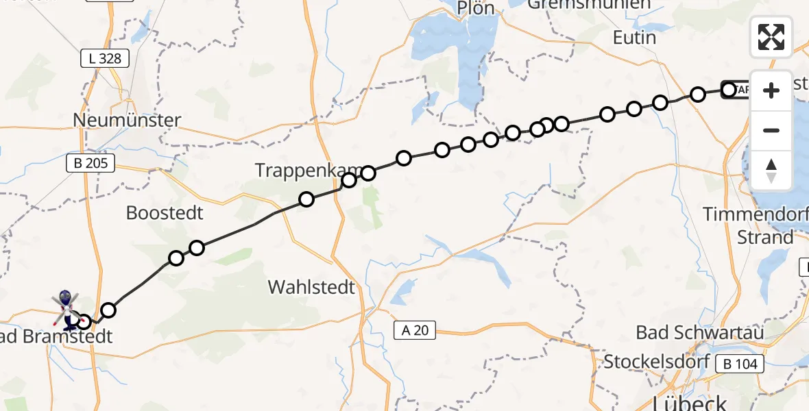 Routekaart van de vlucht: Polizeihubschrauber nach Bad Bramstedt, Gayen