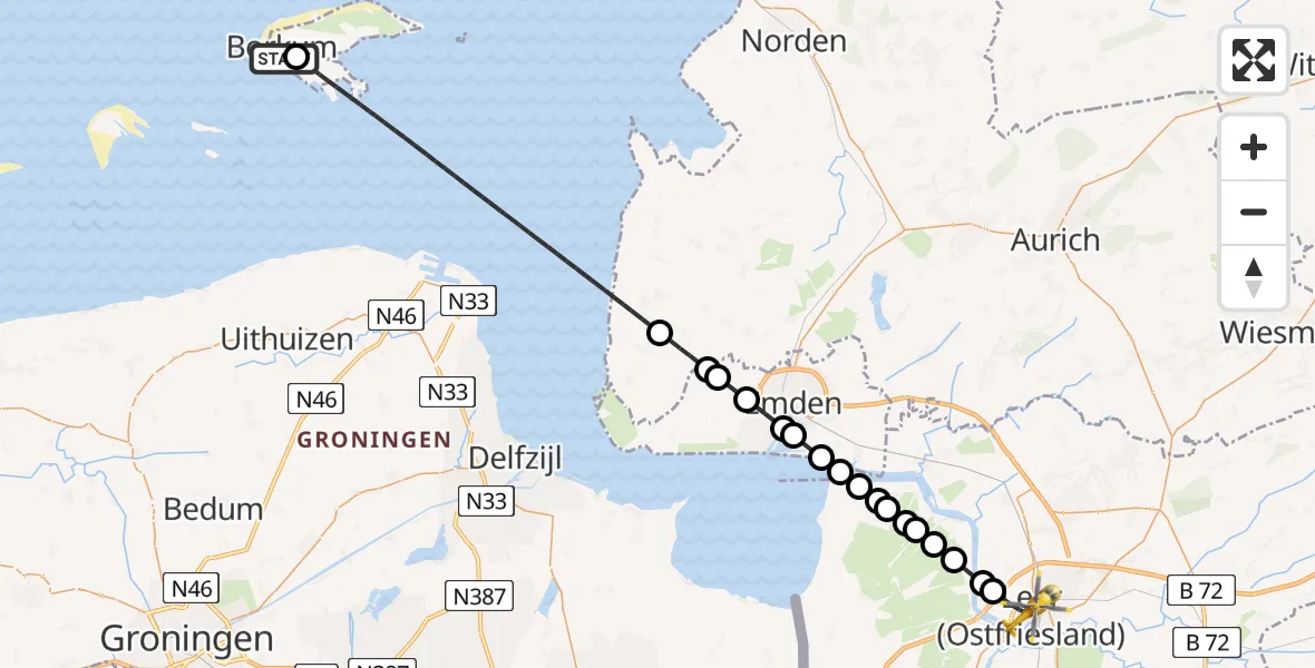 Routekaart van de vlucht: Rettungshubschrauber nach Leer (Ostfriesland), Augustenstraße