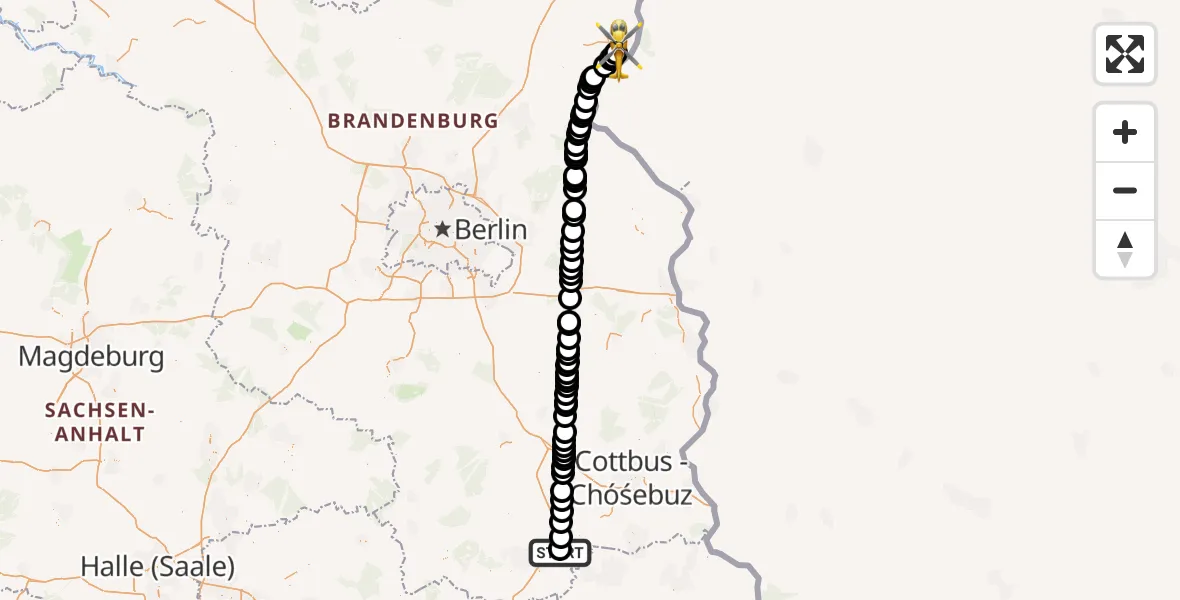Routekaart van de vlucht: Ambulanzhubschrauber nach Schwedt/Oder, Am Klinikum