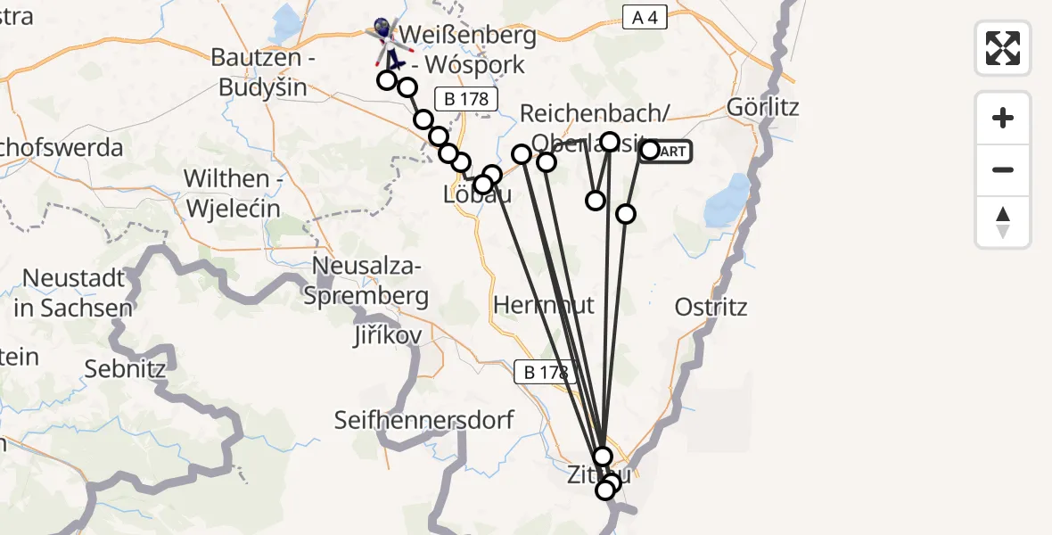 Flugroute Polizeihubschrauber Markersdorf - Wurschen, 03 März 2026, 19:55
