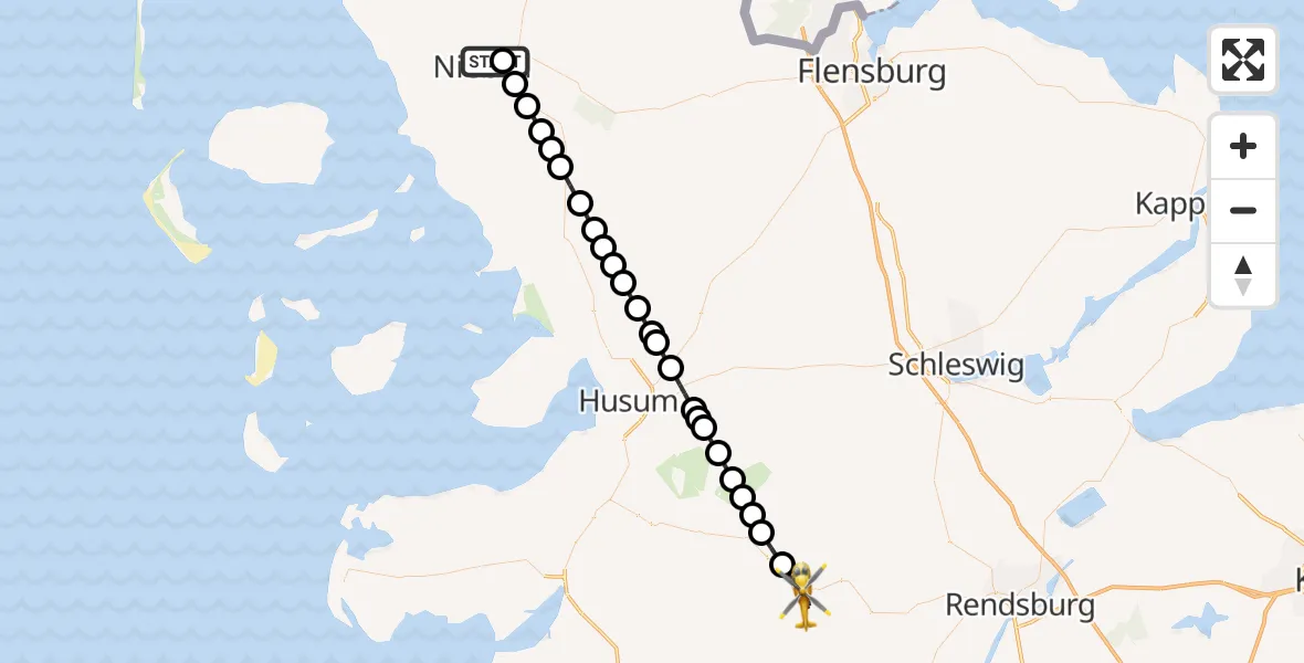 Flugroute Rettungshubschrauber Niebüll - Erfde, 03 März 2026, 20:14