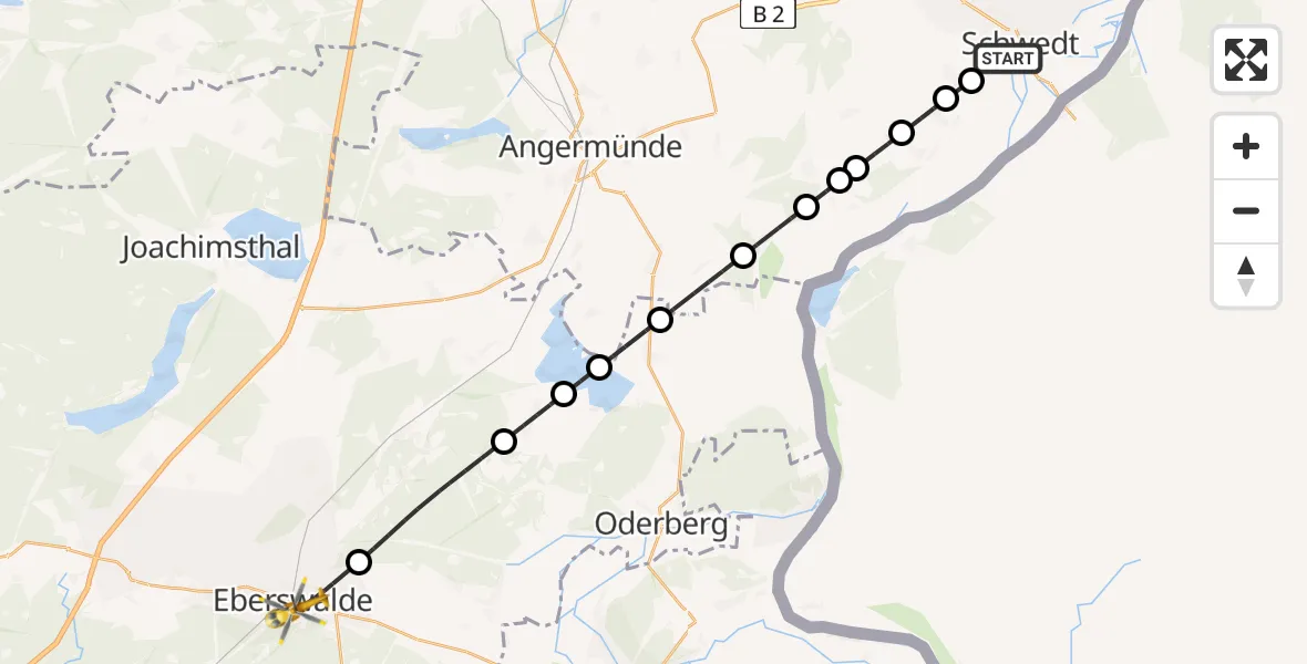 Flugroute Ambulanzhubschrauber Schwedt/Oder - Eberswalde, 03 März 2026, 20:47