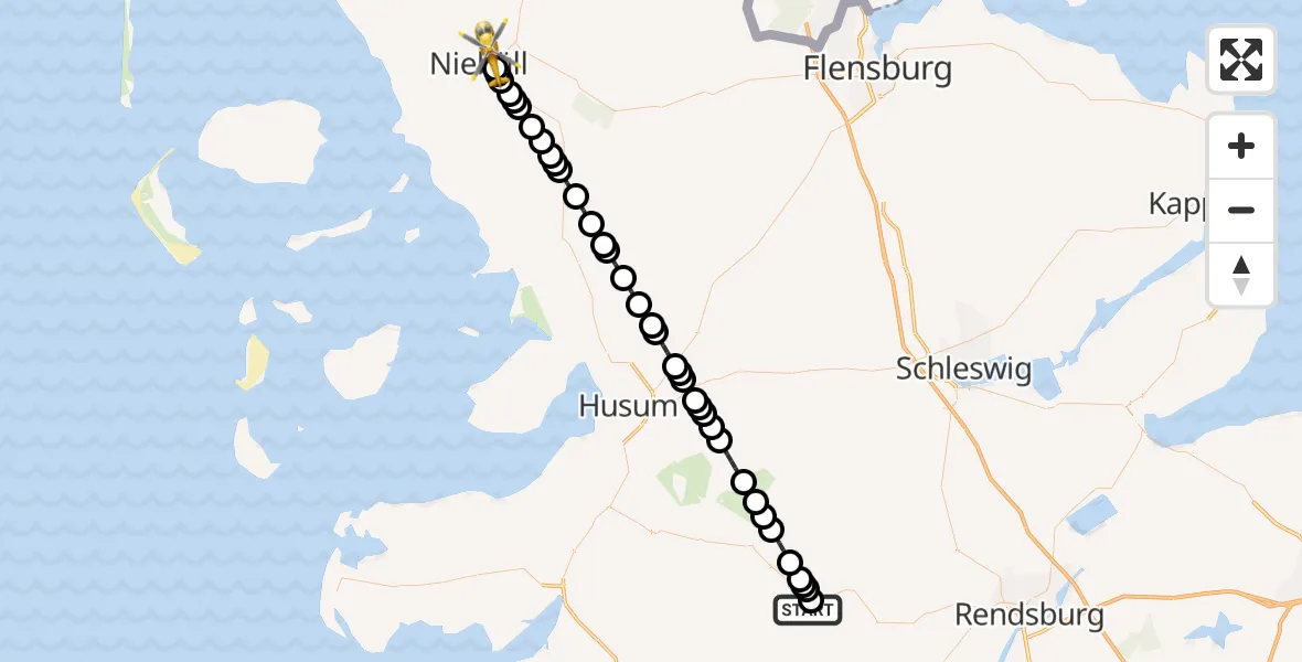 Flugroute Rettungshubschrauber Erfde - Niebüll, 03 März 2026, 21:08