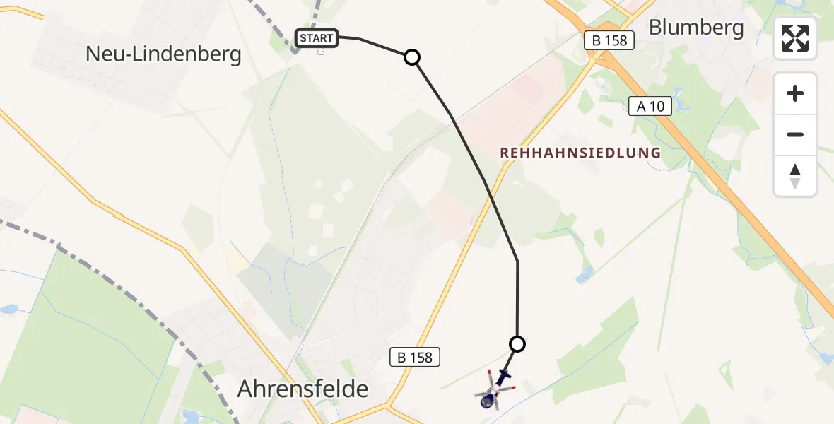 Flugroute Polizeihubschrauber Ahrensfelde Heliport - Ahrensfelde, 03 März 2026, 23:34
