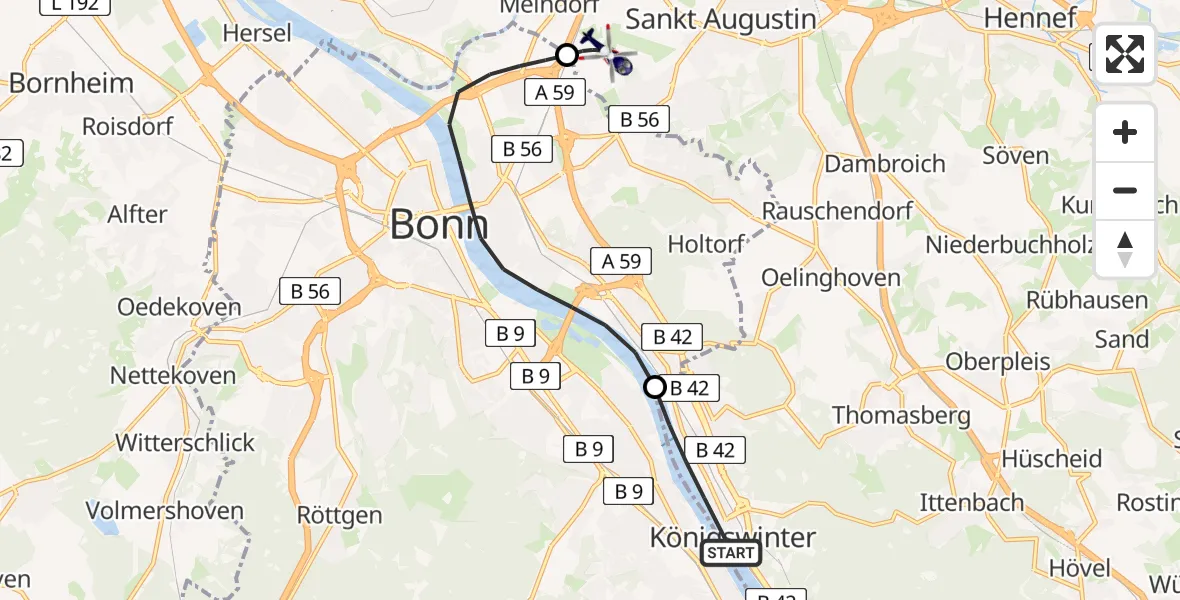 Flugroute Polizeihubschrauber Königswinter - Sankt Augustin, 04 März 2026, 02:45