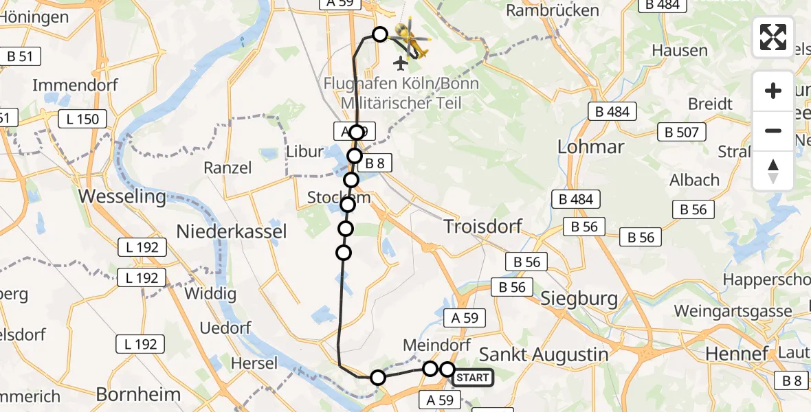 Routekaart van de vlucht: Rettungshubschrauber nach Cologne Bonn Airport